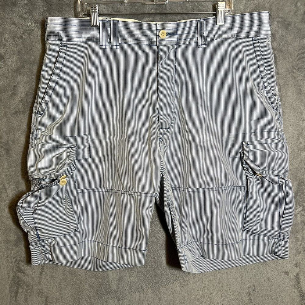 Polo Ralph Lauren Men’s‎ Seersucker Blue Striped Cargo Shorts Size 40 Vintage